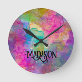 Elegantes farbiges Marmorkunstmonogramm Runde Wanduhr
