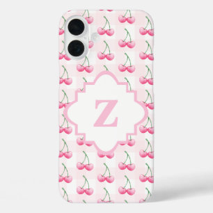 Elegantes Farbrosa Kirschmonogramm iPhone 16 Plus Hülle