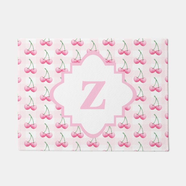 Elegantes Farbrosa Kirschmonogramm Fußmatte (Vorderseite)