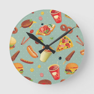 Elegantes Fast Food-Muster Runde Wanduhr