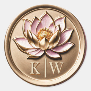 Elegantes Faux-3D-vergoldetes rosa Lotus-Gold-Mono Runder Aufkleber