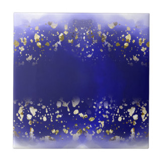 Elegantes Faux-Gold-Glitter funkelnd Blau  Fliese