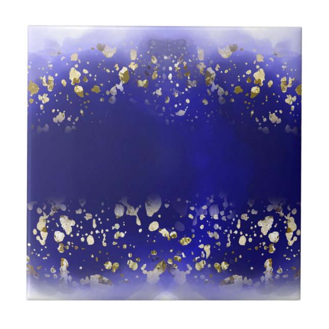 Elegantes Faux-Gold-Glitter funkelnd Blau  Fliese (Vorderseite)