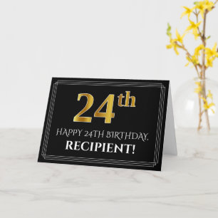 Elegantes Faux Gold Look "24." Geburtstag + Name Karte