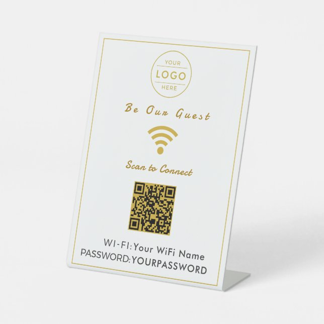 Elegantes Faux-Gold-QR-Code-WiFi-Schild Sockelschild (Vorderseite)