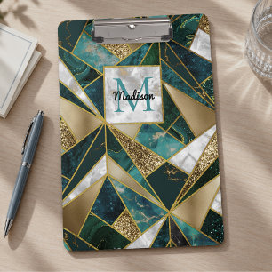 Elegantes Faux-Gold-Turquoise-Geometric Klemmbrett