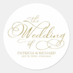 Elegantes Faux-Goldfolien-Kalligrafie-Hochzeitssie Runder Aufkleber