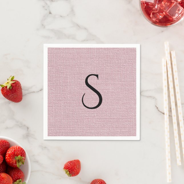 Elegantes Faux-Leinen-Rosé-Monogramm Serviette (Beispiel)