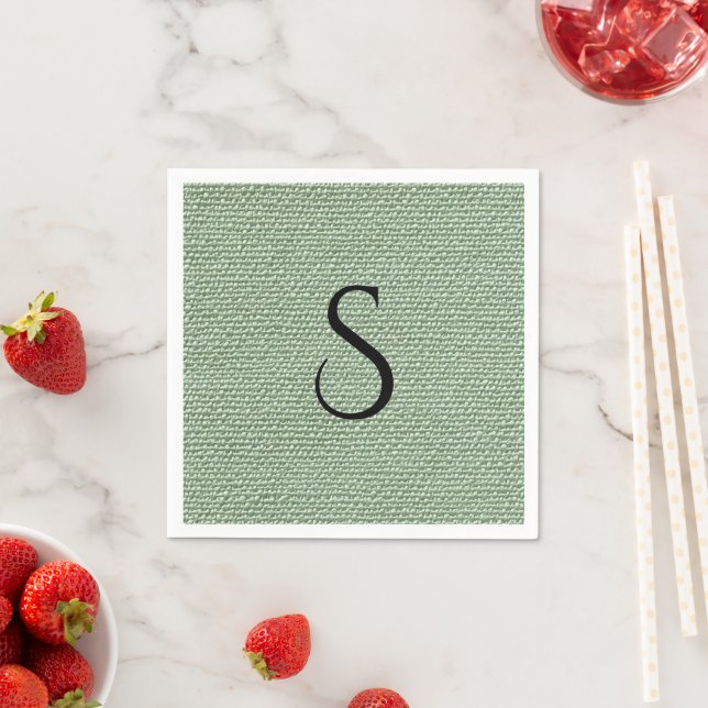 Elegantes Faux-Leinen Salbeigrün-Monogramm  Serviette (Beispiel)