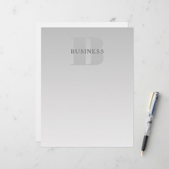 Elegantes Faux Silber Grau Gradient Monogramm Klas Briefbogen (Vorderseite/Rückseite Beispiel)