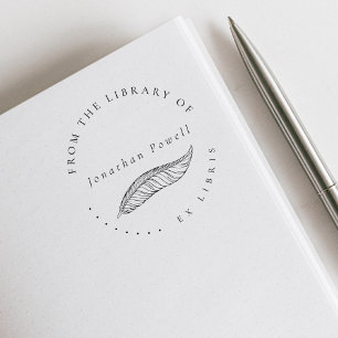Elegantes Feather Pen Custom Ex Libris Library Boo Gummistempel