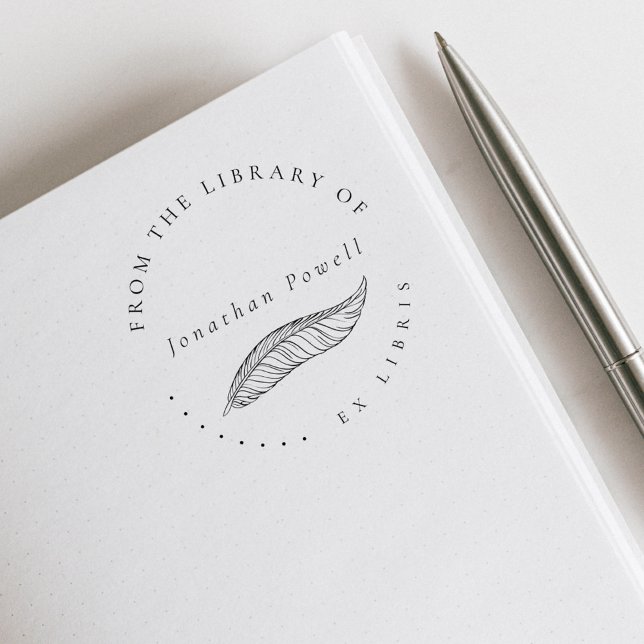 Elegantes Feather Pen Custom Ex Libris Library Boo Gummistempel (Elegant Classic Typography Vintage Feather Pen Custom Ex Libris Library Book Rubber Stamp)