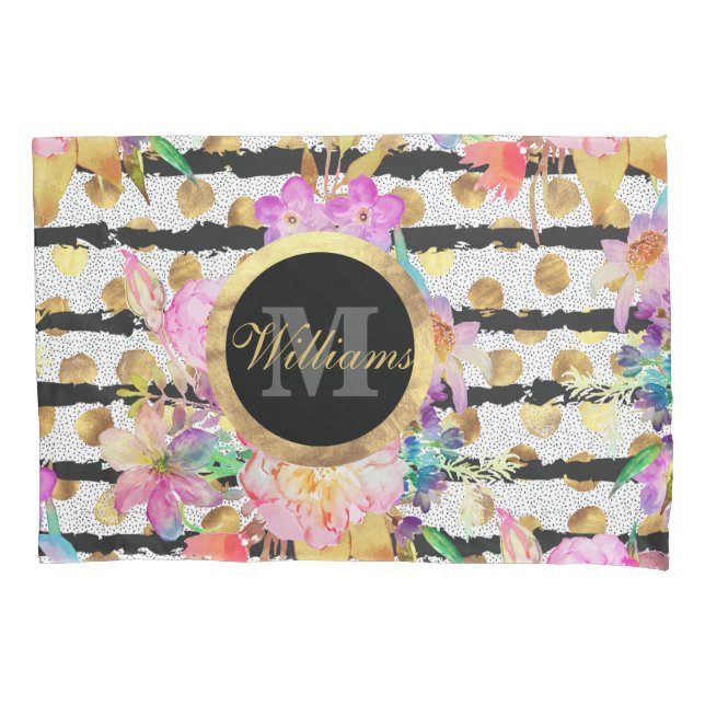 Elegantes Federblumen- und Streifen-Design Kissenbezug (Vorderseite)