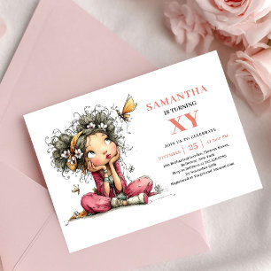 Elegantes Feen-Mädchen 1. Geburtstag Rosa Erröten  Einladung