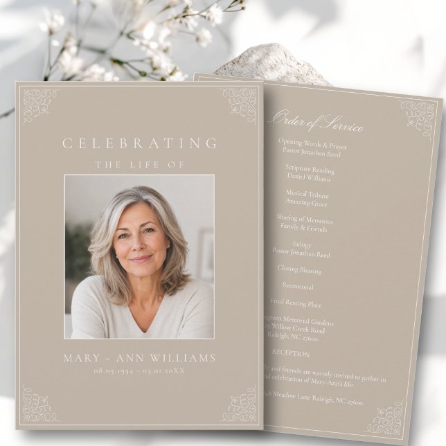 Elegantes Feier-des-Lebens-Foto Trauerprogramm Einladung (Elegant Celebration of Life Photo Funeral Program)