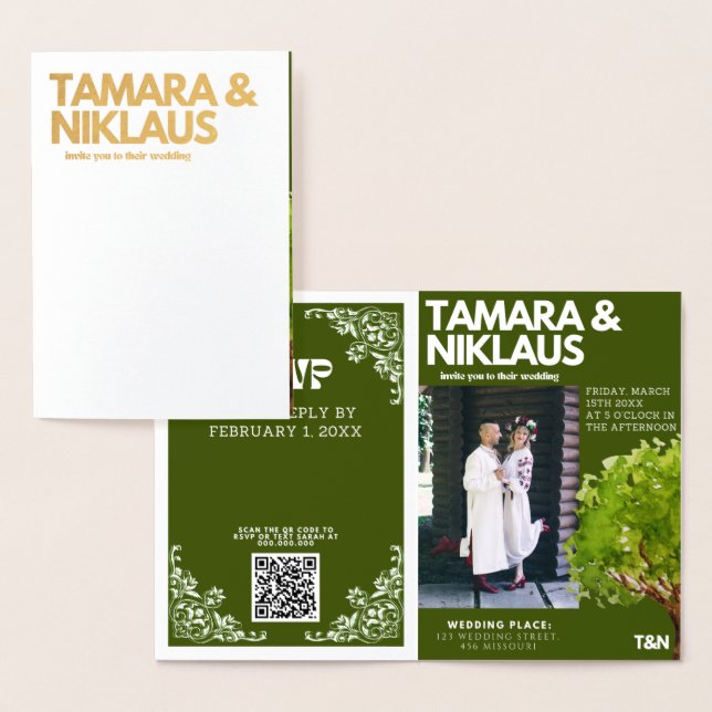 Elegantes, feines, waldgrünes slawisches Foto Hoch Folienkarte (Anzeige)