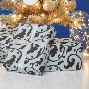 Elegantes, feminin-blaues, braunes Blumenmuster-Mo Geschenkpapier