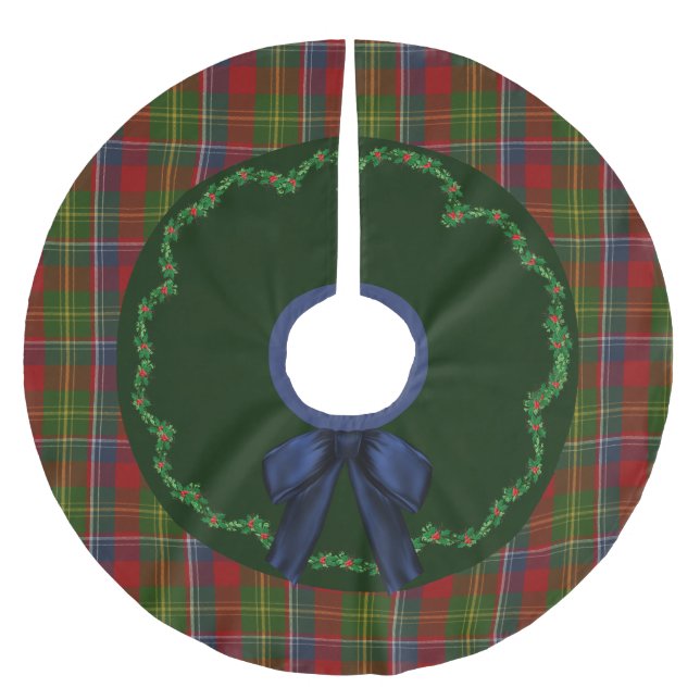 Elegantes festes Forrester Tartan Karierter Baumro Polyester Weihnachtsbaumdecke (Vorderseite)