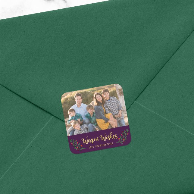 Elegantes festes Foto Warm wünscht Urlaub Quadratischer Aufkleber (Von Creator hochgeladen)