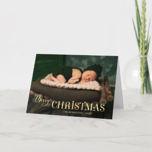 Elegantes festes Gold Frohe Weihnachts-Script-Foto Feiertagskarte