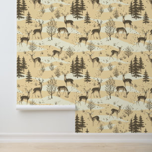 Elegantes festes Retro Beige Cream Woodland Deer Tapete