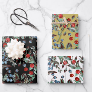 Elegantes festes Wasserfarben Rotes Blau Berries Geschenkpapier Set