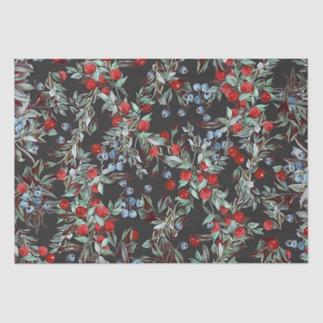 Elegantes festes Wasserfarben Rotes blaues Berries Seidenpapier (Vorderseite)