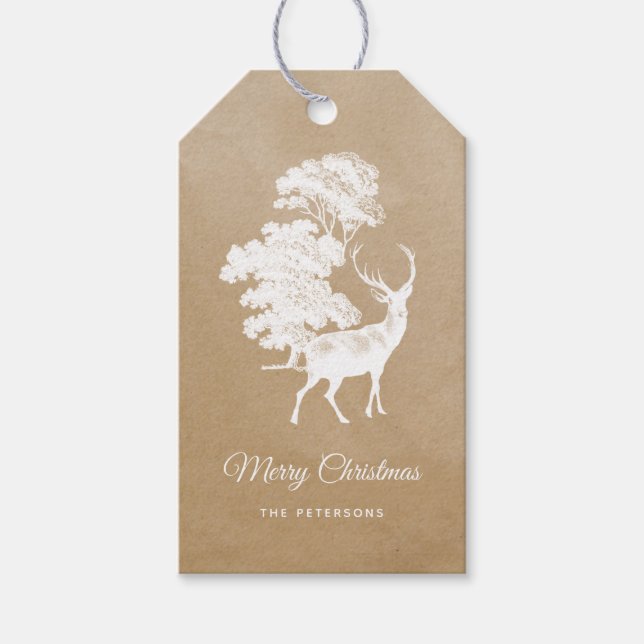 Elegantes Festive Kraft Paper Weißes Hirsch Geschenkanhänger (Vorderseite)