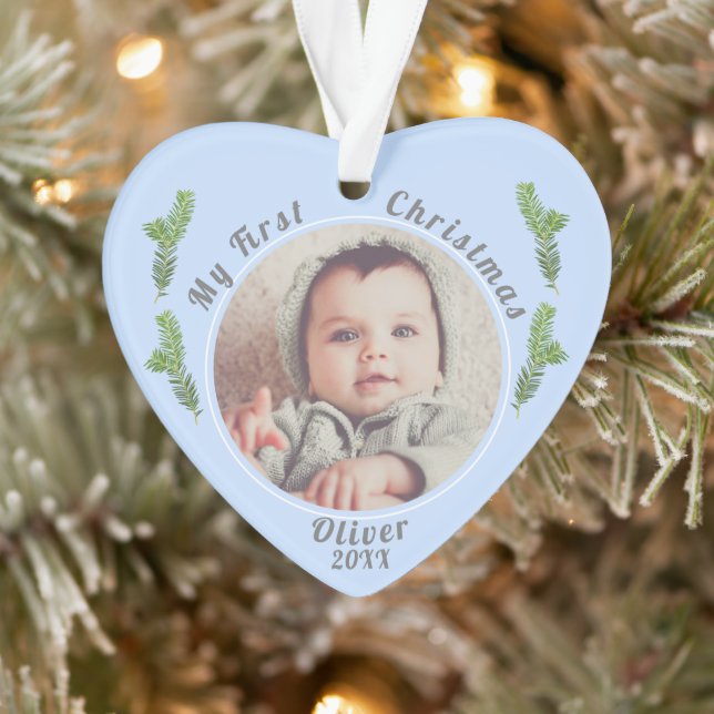 Elegantes festliches Blue Baby`s erstes Weihnachts Ornament (Baum)