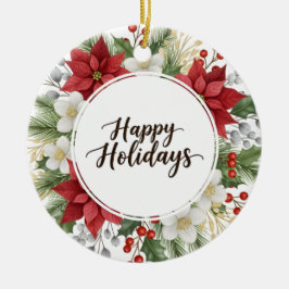 Elegantes Festliches Florales Frohe Weihnachten  Keramik Ornament