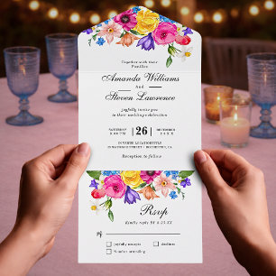 Elegantes Fett Farbintensives Aquarell Floral All In One Einladung