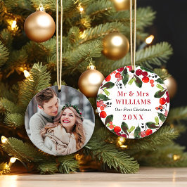 Elegantes First Christmas Greenerity Wedding Foto Ornament