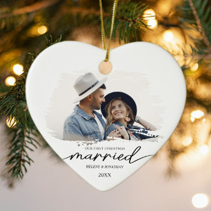 Elegantes First Christmas Verheiratet Couple Foto Keramik Ornament