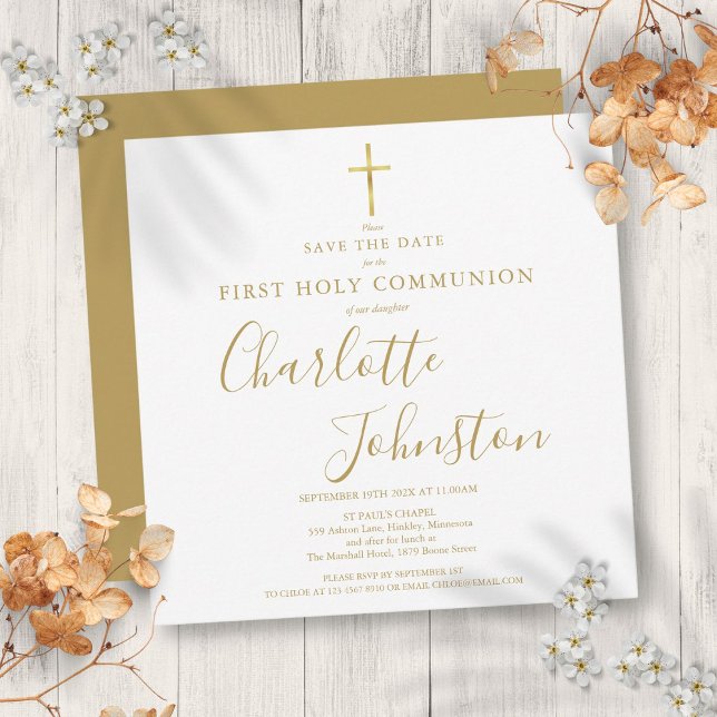 Elegantes First Holy Communion Gold Save the Date Ankündigung (Elegant First Holy Communion Gold Save The Date Announcement)