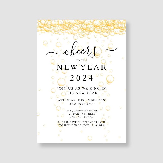 Elegantes Fizz Silvester-Party Einladung (Elegant Fizz New Year's Eve Party Invitation)