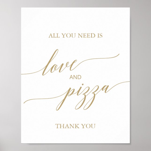 Elegantes Flachgoldkalligraphie-Liebe und Pizzasig Poster (Vorne)
