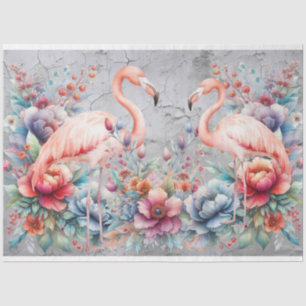 Elegantes Flamingos & Watercolor Florals Dekoupage Seidenpapier
