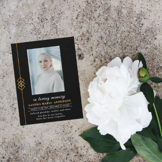 Elegantes flat Black Foto Memorial Program Dankeskarte