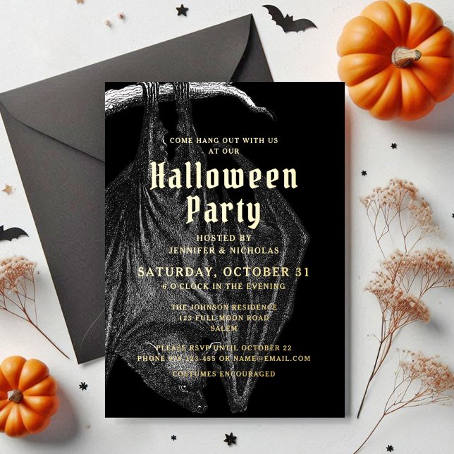 Elegantes Flecht Gold Halloween Foil Party Folieneinladung (Elegant Bats Gold Halloween Foil Party Foil Invitation)