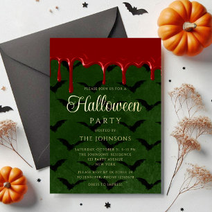 Elegantes Fledermausblut tropft Halloween Gold Folieneinladung