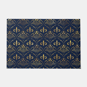 Elegantes Fleur-de-lis-Muster - Gold und tiefblau Fußmatte
