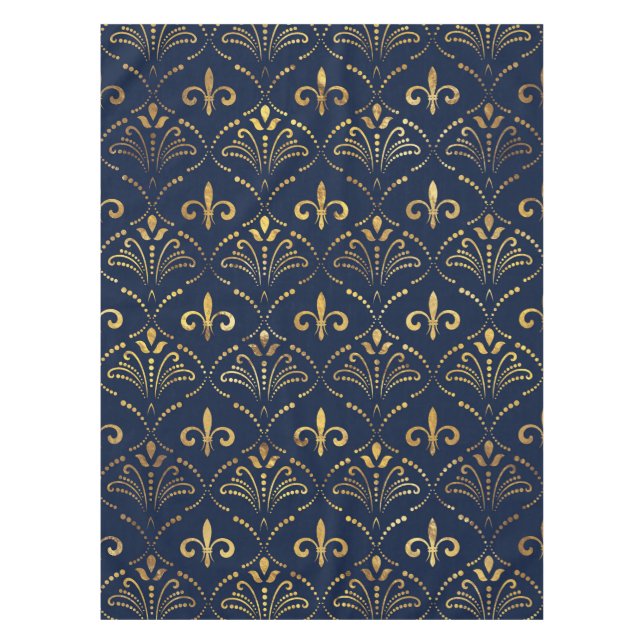 Elegantes Fleur-de-lis-Muster - Gold und tiefblau Tischdecke (Vorderseite)