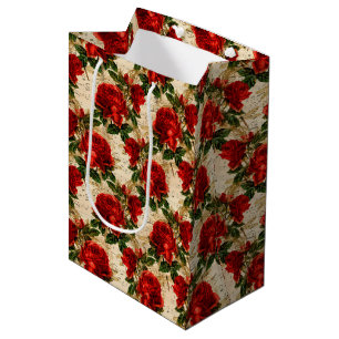 Elegantes Fliesenmuster der rote Rose Mittlere Geschenktüte