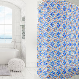 Elegantes Fliesenmuster Mittelmeer Italien Blau Duschvorhang