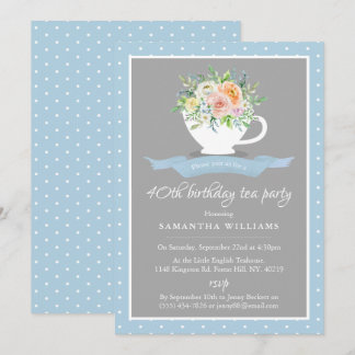 Elegantes Flora Teacup Geburtstags Tea Party Einladung