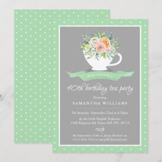 Elegantes Flora Teacup Geburtstags Tea Party Einladung