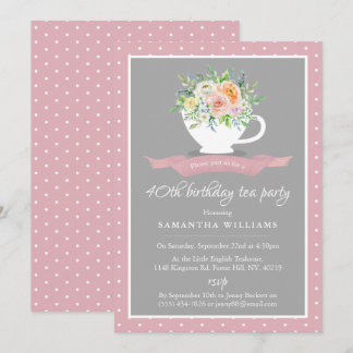 Elegantes Flora Teacup Geburtstags Tea Party Einladung