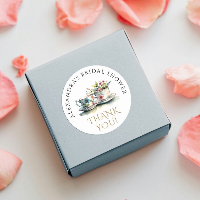 Elegantes Flora Teacup Gold Vielen Dank Runder Aufkleber (Von Creator hochgeladen)