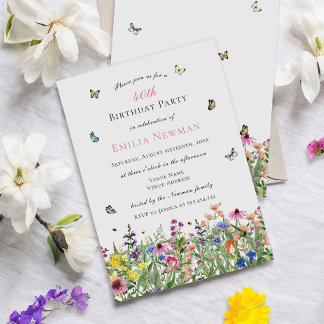 Elegantes Floral 40. Geburtstag Party Einladung