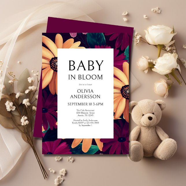 Elegantes Floral Baby in Bloom Baby Shower Einladung (Von Creator hochgeladen)